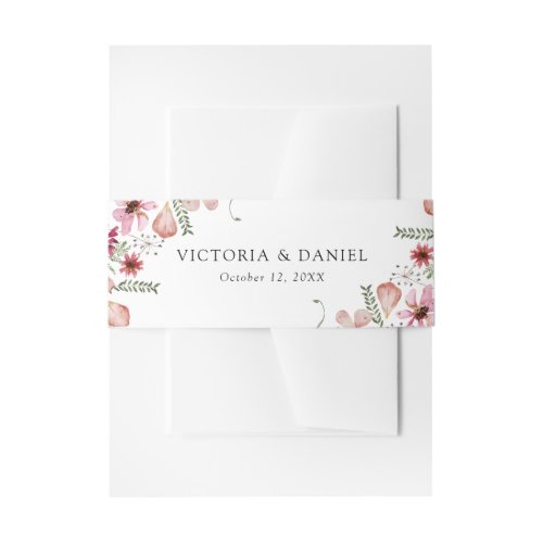 Pink Peach Floral Wedding Invitation Belly Band