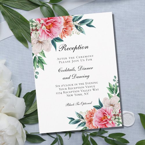 Pink Peach Floral Wedding Reception Enclosure Card
