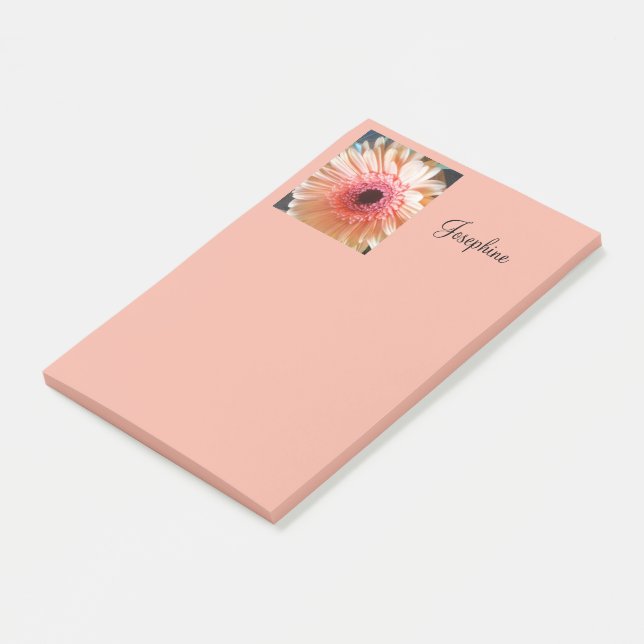 Pink Peach Flower Personalized Post it Notes 4x6 (Angled)