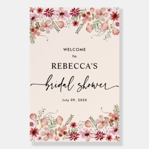 Pink Peach Flowers Bridal Shower Welcome Sign