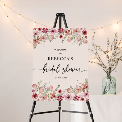 Pink Peach Flowers Bridal Shower Welcome Sign