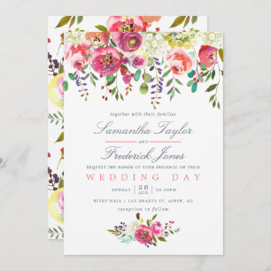 Pink Peach Flowers Wedding Invitation