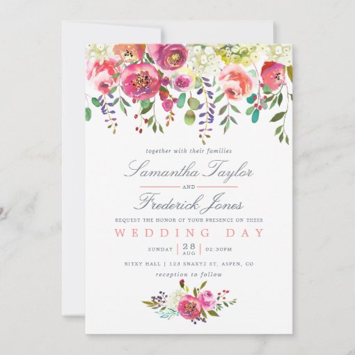 Pink Peach Flowers Wedding Invitation Zazzle