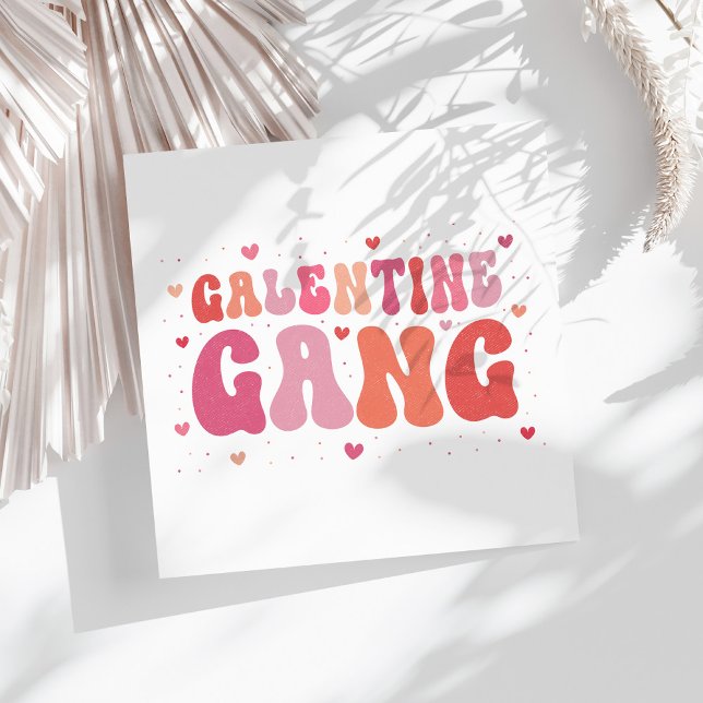 Pink Peach Galentine's Gang Party Napkins (Pink Peach Galentine's Gang Party Napkins on a sunny white table.)