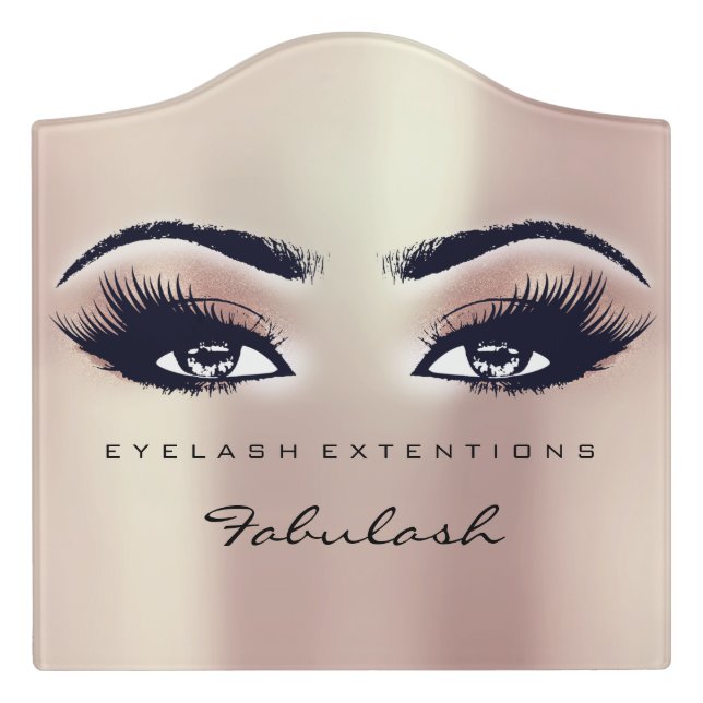 Pink Peach Glitter Gold Beauty Lashes Makeup Door Sign (Large Crest Front)
