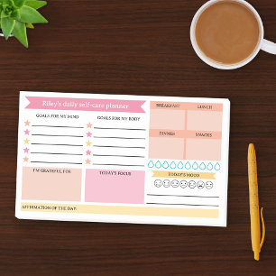Pink Peach Goals Mood Daily Selfcare Planner Post-it Notes