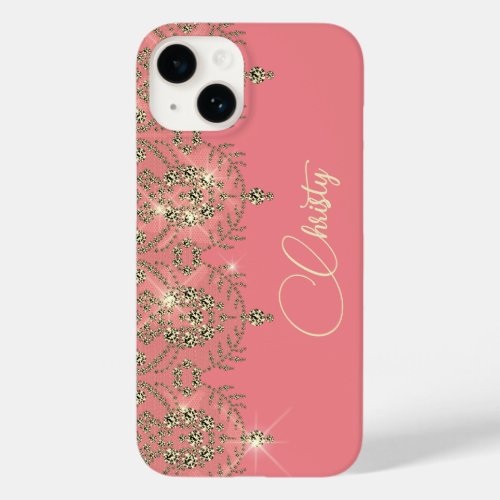 Pink peach gold lace elegant sparkle  Case_Mate iPhone 14 case