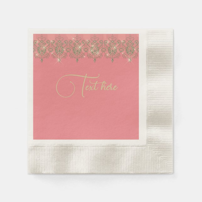 Pink peach gold lace elegant sparkle  napkins (Front)