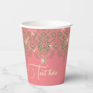 Pink peach gold lace elegant sparkle paper cups