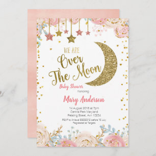 Pink Peach Gold Moon Baby Shower for girl Invitation