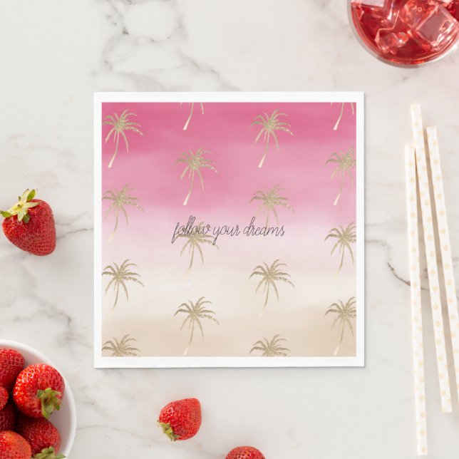 Pink Peach Gold Tropical Palm Trees Ombre         Napkins (Insitu)