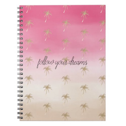 Pink Peach Gold Tropical Palm Trees Ombre          Notebook