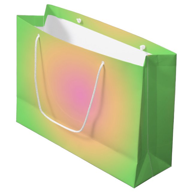 Pink Peach Green Gradient Ombre Aura  Large Gift Bag (Front Angled)