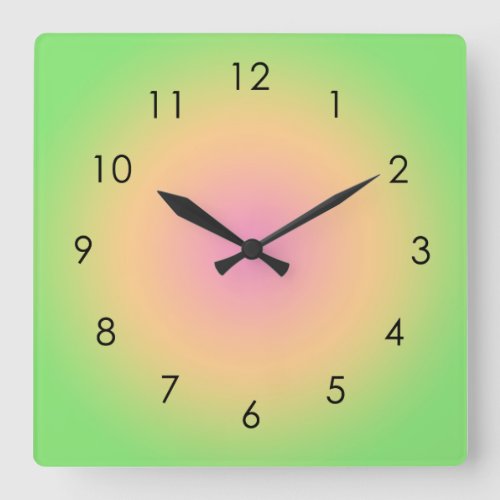 Pink Peach Green Gradient Ombre Aura Square Wall Clock