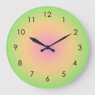 Pink Peach Green Gradient Ombre  Large Clock