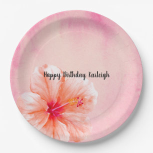 Pink Peach Hibiscus Flower Paper Plates