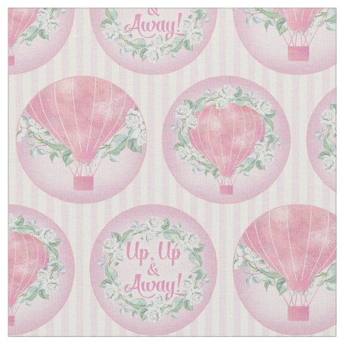 Pink Peach Hot Air Balloon _ Floral Stripes Fabric