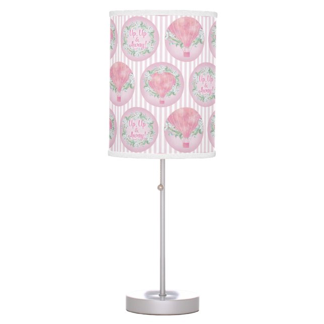 Pink Peach Hot Air Balloon - Floral Stripes Table Lamp (Front)