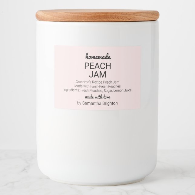 Pink Peach Jam Kitchen Pantry Mason Jar Canning Food Label (Front)