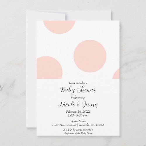 Pink Peach Large Circle Dots Minimal Baby Shower Invitation
