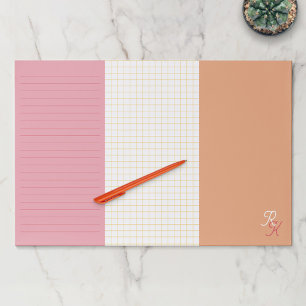 Pink Peach Lined Grid & Blank Monogrammed Paper Pad