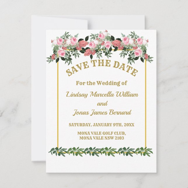 Pink Peach Magnolia Floral Save The Date B (Front)