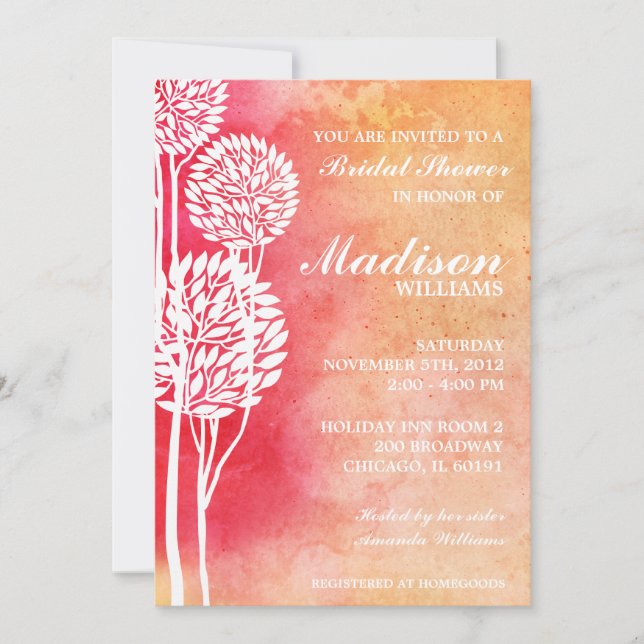 Pink Peach Ombre Trees Bridal Shower Invite (Front)
