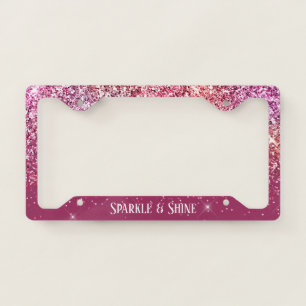 Pink Peach Orange Purple Glitter Sparkle License Plate Frame