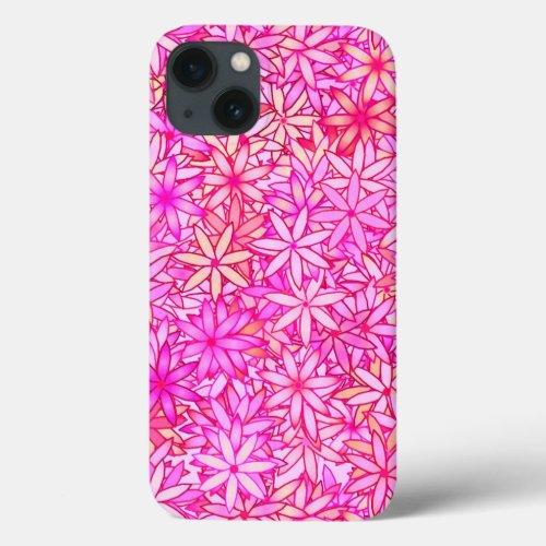 pink peach orchid and coral flowers iPhone 13 case