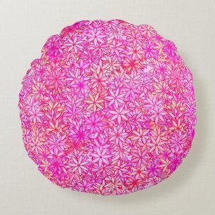 pink, peach, orchid and coral flowers round pillow