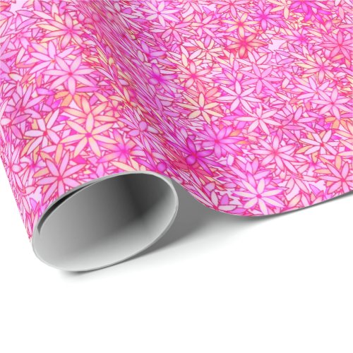 pink peach orchid and coral flowers wrapping paper