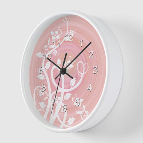 Pink  Peach Pastel Spirals Filigree  Flowers Clock