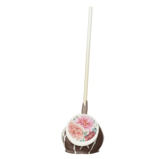Pink Peach Peonies Burgundy Floral Leaves Cake Pops (Front)