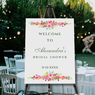Pink Peach Peony Floral Bridal Shower Welcome Foam Board