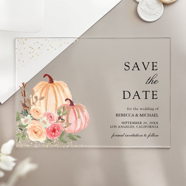 Pink Peach Pumpkin Floral Wedding Save the Date (Creator Uploaded)