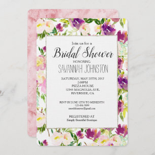Pink Peach Purple Burgundy Floral Bridal Shower Invitation