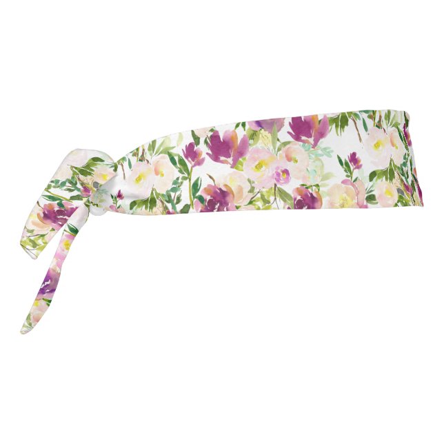 Pink Peach Purple Burgundy Watercolor Floral Tie Headband (Rotate 270)