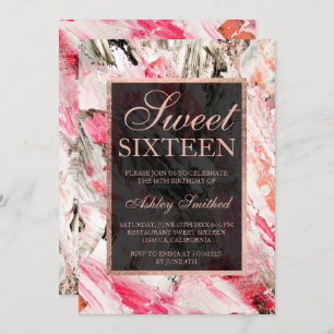 Pink peach rose gold brushstrokes acrylic Sweet 16 Invitation