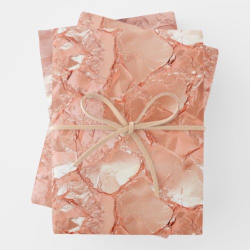 Pink Peach Rose Gold Glam Wrapping Paper Sheets