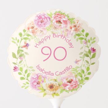 Pink & Peach Roses 90th Birthday Balloon by IrinaFraser at Zazzle