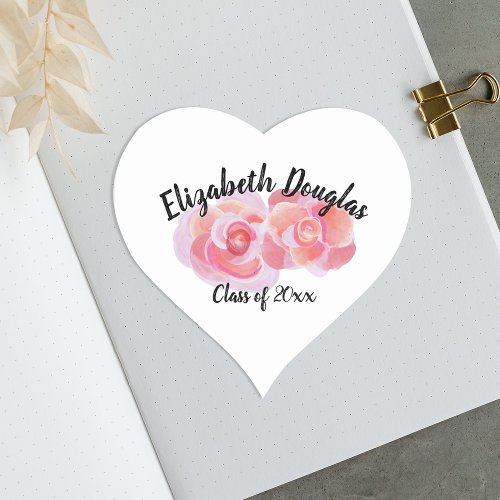 Pink Peach Roses Botanical Spring Love Heart Heart Sticker