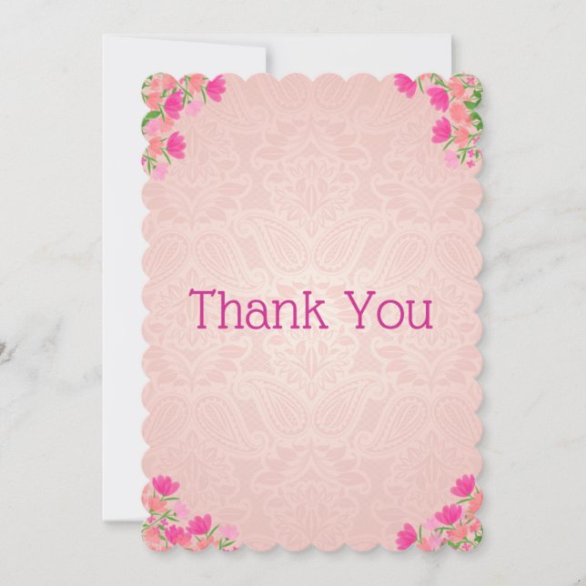 Pink & Peach Scalloped Thank You Card (Front)