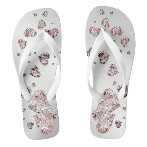 Pink Peach Shiny Hearts Geometric Elegant Flip Flops