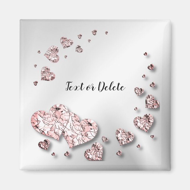 Pink Peach Shiny Hearts Geometric Elegant Magnet (Front)