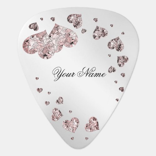  Pink Peach Shiny Hearts Geometric Elegant Rustic Guitar Pick