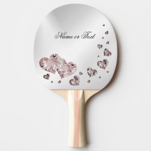 Pink Peach Shiny Hearts Geometric Elegant Rustic Ping Pong Paddle