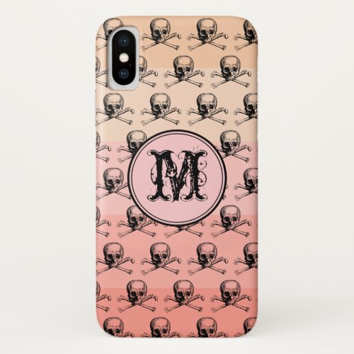 Pink Peach Skull Halloween Personalized Monogram iPhone X Case