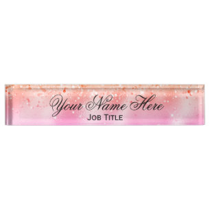 Pink/Peach & Sparkles Customizable Desk Nameplate