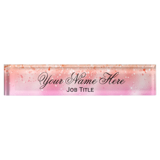 Pink/Peach & Sparkles Customizable Desk Nameplate (Front)