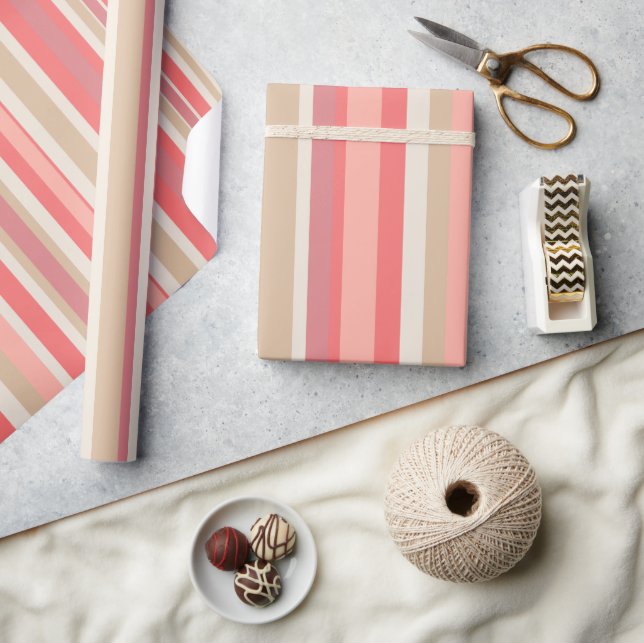 Pink Peach Stripes Blush Pastel Striped Pattern Wrapping Paper (Crafts)
